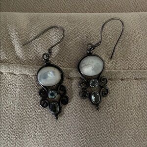 Vintage 925 Silver with Moonstone and Blue Topaz Dangle Dangle Earrings